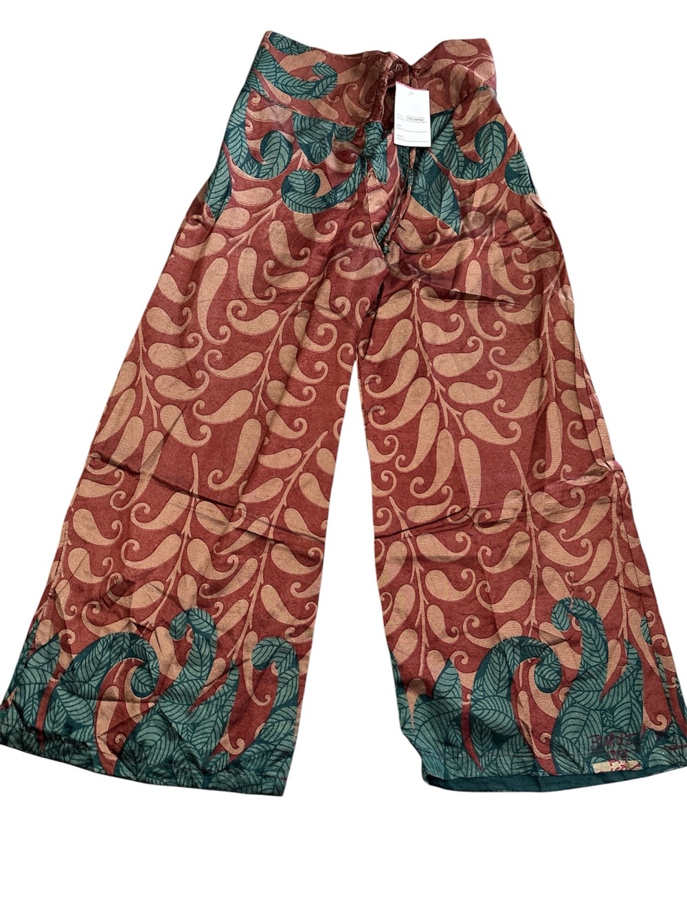 🌸. Wide Leg Patterned Palazzo Pants - Rust & Teal